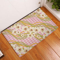 Akala Hamele Palaka Plumeria Rubber Doormat Puakenikeni and Maile Lei