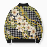Ele'ele Hawai'i Palaka Plumeria Bomber Puffer Jacket Puakenikeni and Maile Lei
