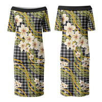 Ele'ele Hawai'i Palaka Plumeria Couples Matching Puletasi and Hawaiian Shirt Puakenikeni and Maile Lei