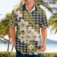 Ele'ele Hawai'i Palaka Plumeria Hawaiian Shirt Puakenikeni and Maile Lei