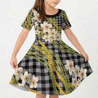 Ele'ele Hawai'i Palaka Plumeria Kid Short Sleeve Dress Puakenikeni and Maile Lei