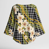 Ele'ele Hawai'i Palaka Plumeria Kimono Sleeve Blouse Puakenikeni and Maile Lei