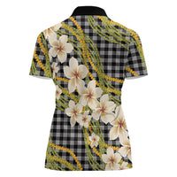 Ele'ele Hawai'i Palaka Plumeria Women Polo Shirt Puakenikeni and Maile Lei