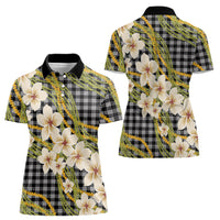 Ele'ele Hawai'i Palaka Plumeria Women Polo Shirt Puakenikeni and Maile Lei