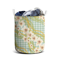 Liko Kukui Hawai'i Palaka Plumeria Laundry Basket Puakenikeni and Maile Lei