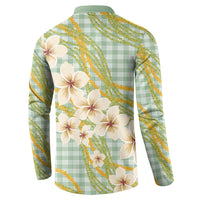 Liko Kukui Hawai'i Palaka Plumeria Button Sweatshirt Puakenikeni and Maile Lei