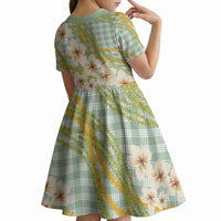 Liko Kukui Hawai'i Palaka Plumeria Kid Short Sleeve Dress Puakenikeni and Maile Lei