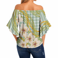 Liko Kukui Hawai'i Palaka Plumeria Off Shoulder Wrap Waist Top Puakenikeni and Maile Lei LT9 - Polynesian Pride