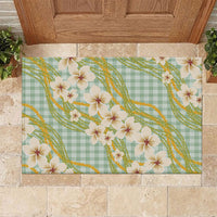 Liko Kukui Hawai'i Palaka Plumeria Rubber Doormat Puakenikeni and Maile Lei