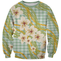 Liko Kukui Hawai'i Palaka Plumeria Sweatshirt Puakenikeni and Maile Lei