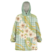 Liko Kukui Hawai'i Palaka Plumeria Wearable Blanket Hoodie Puakenikeni and Maile Lei