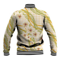 Melemele Ahiahia Hawai'i Palaka Plumeria Baseball Jacket Puakenikeni and Maile Lei