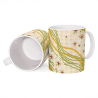 Melemele Ahiahia Hawai'i Palaka Plumeria Ceramic Mug Puakenikeni and Maile Lei