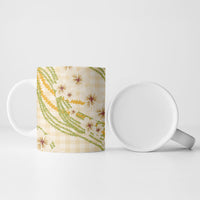Melemele Ahiahia Hawai'i Palaka Plumeria Ceramic Mug Puakenikeni and Maile Lei
