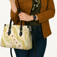 Melemele Ahiahia Hawai'i Palaka Plumeria Leather Bag Puakenikeni and Maile Lei