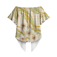 Melemele Ahiahia Hawai'i Palaka Plumeria Off Shoulder Wrap Waist Top Puakenikeni and Maile Lei LT9 - Polynesian Pride