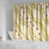Melemele Ahiahia Hawai'i Palaka Plumeria Shower Curtain Puakenikeni and Maile Lei