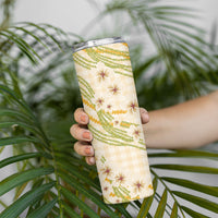 Melemele Ahiahia Hawai'i Palaka Plumeria Skinny Tumbler Puakenikeni and Maile Lei