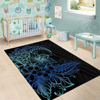 Floral Polynesian Hibiscus Tattoo Area Rug Blue Gradient Style