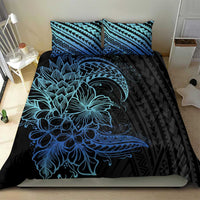 Floral Polynesian Hibiscus Tattoo Bedding Set Blue Gradient Style