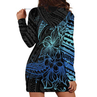 Floral Polynesian Hibiscus Tattoo Hoodie Dress Blue Gradient Style