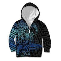 Floral Polynesian Hibiscus Tattoo Kid Hoodie Blue Gradient Style