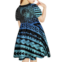 Floral Polynesian Hibiscus Tattoo Kid Short Sleeve Dress Blue Gradient Style LT9 - Polynesian Pride