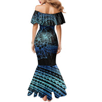 Floral Polynesian Hibiscus Tattoo Mermaid Dress Blue Gradient Style LT9 - Polynesian Pride