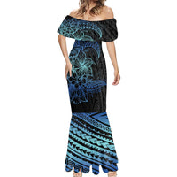 Floral Polynesian Hibiscus Tattoo Mermaid Dress Blue Gradient Style LT9 - Polynesian Pride