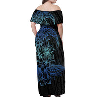 Floral Polynesian Hibiscus Tattoo Off Shoulder Maxi Dress Blue Gradient Style LT9 - Polynesian Pride