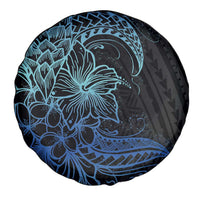 Floral Polynesian Hibiscus Tattoo Spare Tire Cover Blue Gradient Style