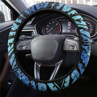 Floral Polynesian Hibiscus Tattoo Steering Wheel Cover Blue Gradient Style