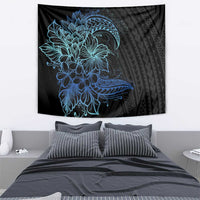 Floral Polynesian Hibiscus Tattoo Tapestry Blue Gradient Style