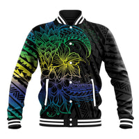 Floral Polynesian Hibiscus Tattoo Baseball Jacket Green Gradient Style LT9 Unisex Green - Polynesian Pride