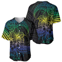 Floral Polynesian Hibiscus Tattoo Baseball Jersey Green Gradient Style LT9 - Polynesian Pride