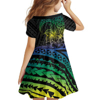 Floral Polynesian Hibiscus Tattoo Family Matching Off Shoulder Maxi Dress and Hawaiian Shirt Green Gradient Style