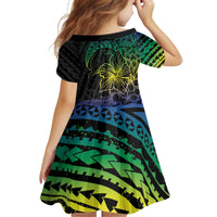 Floral Polynesian Hibiscus Tattoo Family Matching Puletasi and Hawaiian Shirt Green Gradient Style