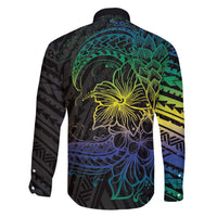 Floral Polynesian Hibiscus Tattoo Family Matching Puletasi and Hawaiian Shirt Green Gradient Style