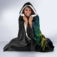 Floral Polynesian Hibiscus Tattoo Hooded Blanket Green Gradient Style