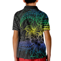Floral Polynesian Hibiscus Tattoo Kid Polo Shirt Green Gradient Style LT9 - Polynesian Pride