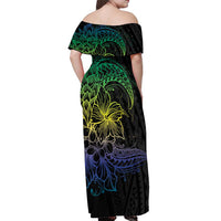 Floral Polynesian Hibiscus Tattoo Off Shoulder Maxi Dress Green Gradient Style