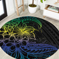 Floral Polynesian Hibiscus Tattoo Round Carpet Green Gradient Style LT9 Green - Polynesian Pride