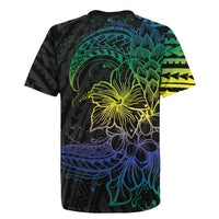 Floral Polynesian Hibiscus Tattoo Rugby Jersey Green Gradient Style LT9 - Polynesian Pride
