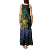 Floral Polynesian Hibiscus Tattoo Tank Maxi Dress Green Gradient Style