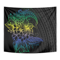 Floral Polynesian Hibiscus Tattoo Tapestry Green Gradient Style
