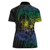 Floral Polynesian Hibiscus Tattoo Women Polo Shirt Green Gradient Style