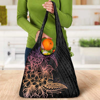 Floral Polynesian Hibiscus Tattoo Grocery Bag Peach Gradient Style