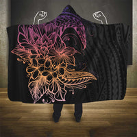 Floral Polynesian Hibiscus Tattoo Hooded Blanket Peach Gradient Style