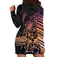Floral Polynesian Hibiscus Tattoo Hoodie Dress Peach Gradient Style