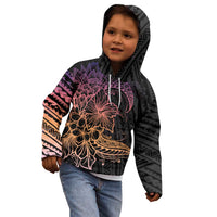 Floral Polynesian Hibiscus Tattoo Kid Hoodie Peach Gradient Style